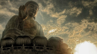 Buddha statue sky clouds large - free retro wallpaper for desktop
