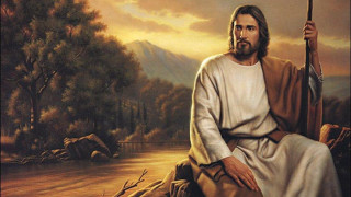 Jesus sitting rock river mountain - m free wallpaper