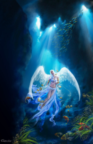 Woman wings water fish background - free fantasy wallpaper for mobile