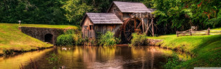 Water mill wooden building river - a duck free wallpaper