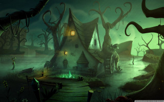 Fantasy village man woman standing - the doorway free wallpaper