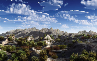 Rocks plants blue sky clouds - the sky above them free wallpaper