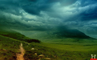 Path mountain cloudy sky sheep - sheep free wallpaper
