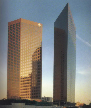 Tall buildings clock city river - free city wallpaper