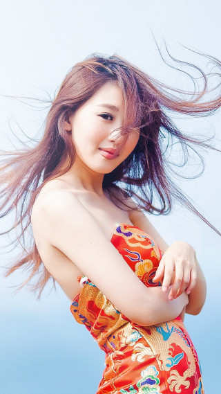 Colorful dress woman hair wind - flowing hair free wallpaper for mobile