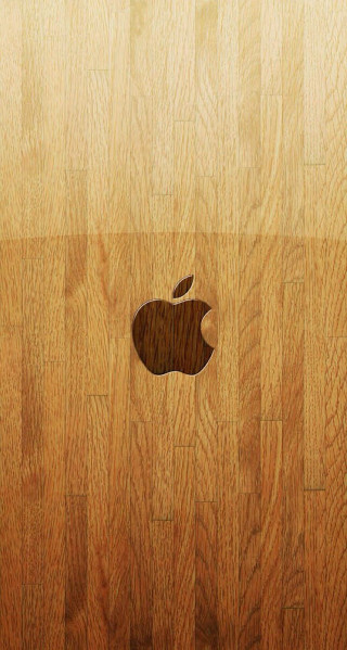 Wooden surface apple logo letterism - free technology wallpaper for mobile