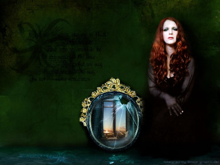 Woman red hair mirror forest - raphaelite free wallpaper