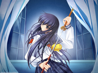 Girl long hair holding wand - front of a window free wallpaper