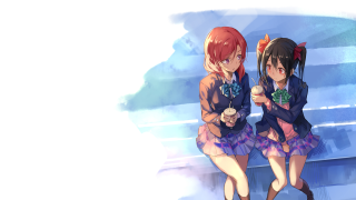 Anime girls redhair blueoutfits bench - one girl free wallpaper