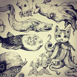 Animals fish circle drawing paper - free cats wallpaper for tablet
