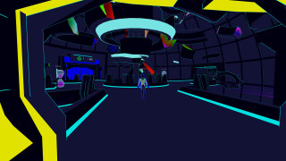 Person walking dark hallway neon - a neon light free wallpaper