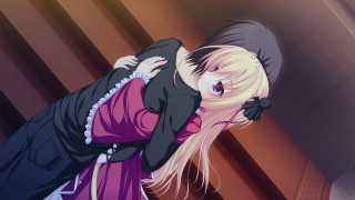 Woman black pink dress man - a black suit free wallpaper