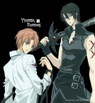 Anime characters swords knives duel - a poster free wallpaper for tablet