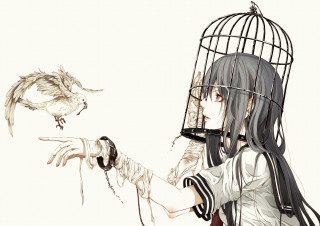 Girl holding bird cage flying - chiharu shiota free wallpaper