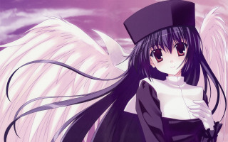 Girl hat wings purple sky - a purple sky free wallpaper