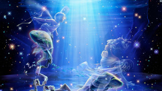 Painting two people water light - metaphysical free wallpaper