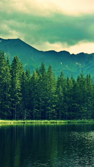 Lake trees mountains cloudy sky 4 - free forest wallpaper for mobile
