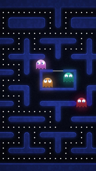 Pacman maze blue background white - white dot free wallpaper for mobile