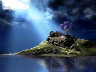 Tree island purple sky clouds - a small island free wallpaper