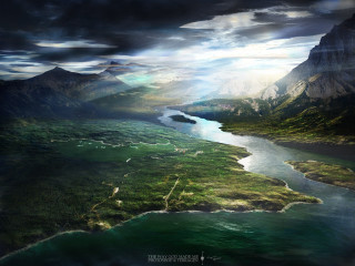 River flowing lush valley cloudy - a lush green valley under a cloudy sky free wallpaper