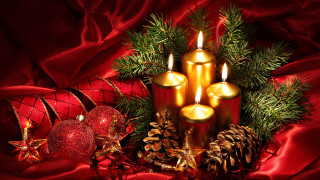 Candles christmas decorations red cloth - christmas decoration free wallpaper