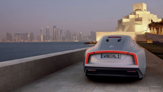 Car parked road water city - cubofuturism free wallpaper