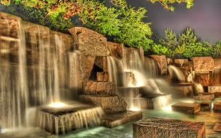 Waterfall bench tree cityscape sky - waterfall free wallpaper for desktop