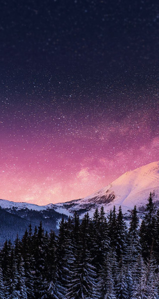 Snowy mountain pink sky stars - a pink sky free wallpaper for mobile