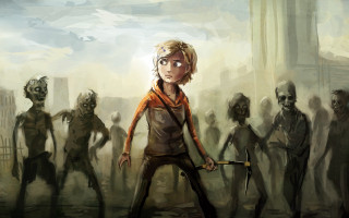 Zombies man knife woman standing - behind them free wallpaper for desktop