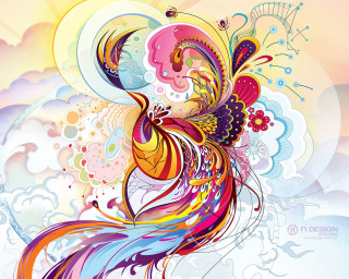 Colorful bird sky clouds sun - an abstract drawing free wallpaper