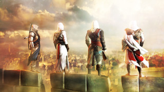 Knights stone wall crowd people - epic composition free wallpaper