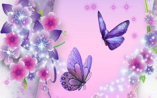 Butterflies flowers pink purple gothic - soft color free wallpaper