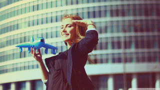 Woman toy airplane building background - anka zhuravleva free wallpaper for desktop