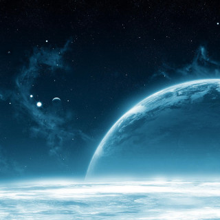Blue planet stars clouds sky - free space wallpaper for tablet