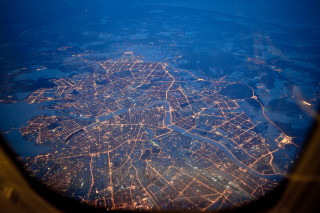 City view airplane window nighttime - an airplane window free wallpaper for desktop