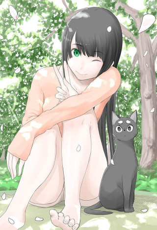 Girl cat forest trees sitting - free cats wallpaper for mobile