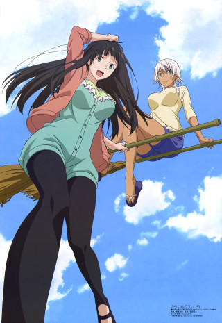 Anime characters broom sky clouds - together free wallpaper for mobile