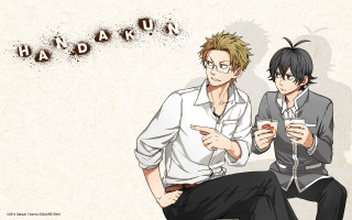 Anime characters drinks phones hadan - each other holding free wallpaper