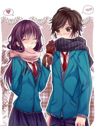 Couple people scarf coffee together - their neck free wallpaper for mobile