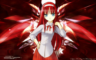 Anime girl red hair white 2 - a red bow free wallpaper