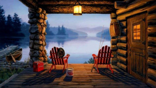 Chairs porch lake cabin lantern 2 - fine free wallpaper