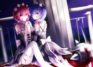 Anime girls bench window night - a bench in front free wallpaper