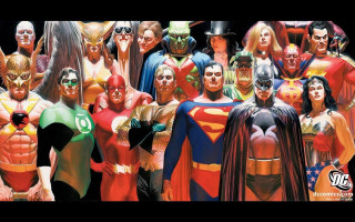 Superheroes group colorful sizes stand - alex ross free wallpaper