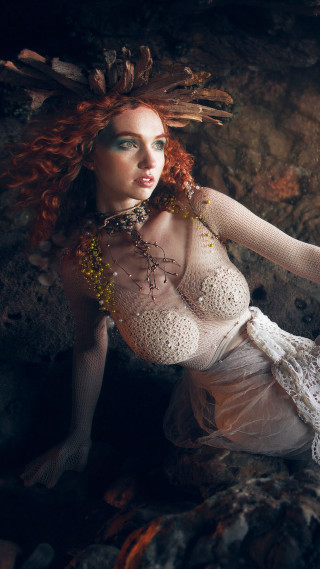 Woman red hair white dress - pre free wallpaper for mobile