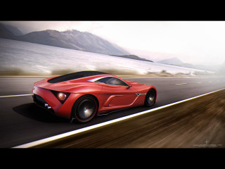 Red sports car mountain road 11 - a mountain range in the distance free wallpaper