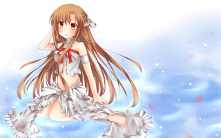 Anime girl long hair sword 2 - a cloud background free wallpaper