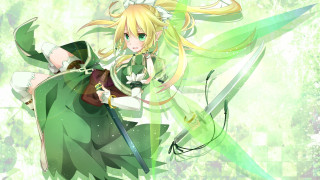 Girl green dress holding sword - a green dress holding free wallpaper