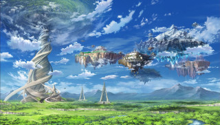 Fantasy island sky waterfall castle - elysium free wallpaper