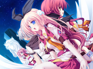 Anime girls bed night sky - a couple of anime girls sitting next free wallpaper