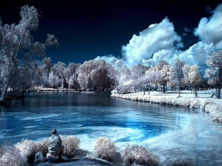 Man rock lake trees clouds - a rock next free wallpaper